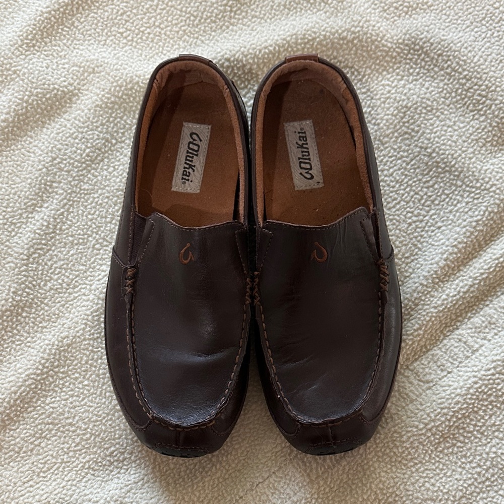 OluKai Dark Brown Leather Loafers